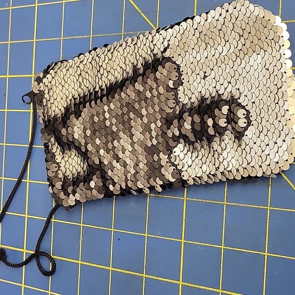 Silver Sequin Drawstring Pouch 4x7 - Picture 2 of 5